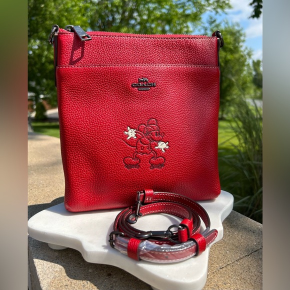 Coach Handbags - Coach x Disney Mickey Mouse Roller Skates Red Leather Kitt Crossbody 69225 EUC